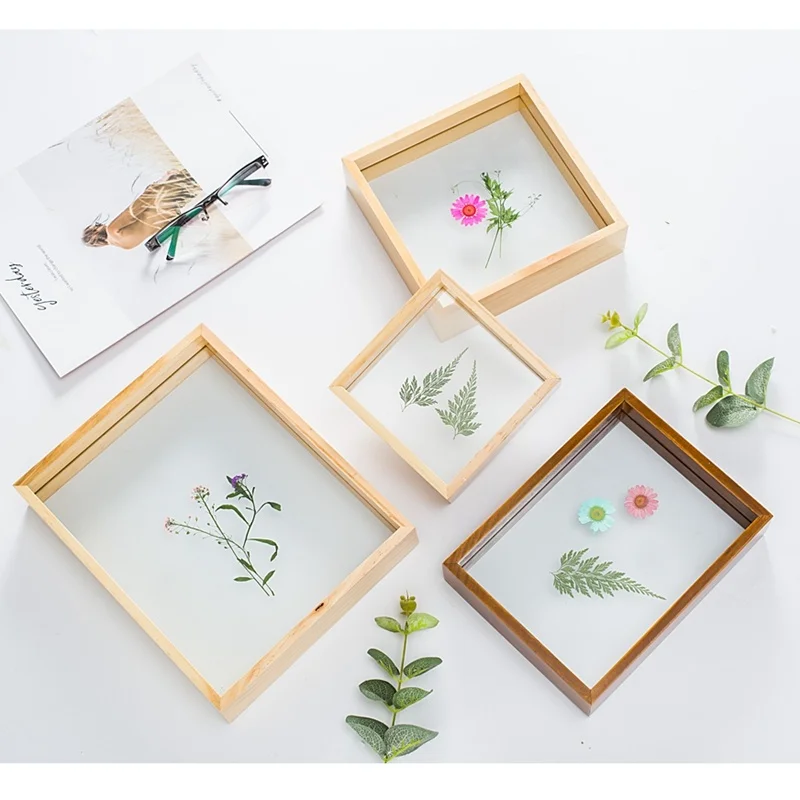 

Wooden Art Photo Frame Vintage Decorative Photo Frame Plant Dried Flower Leaves Specimen Box Desktop Ornament Home Decor