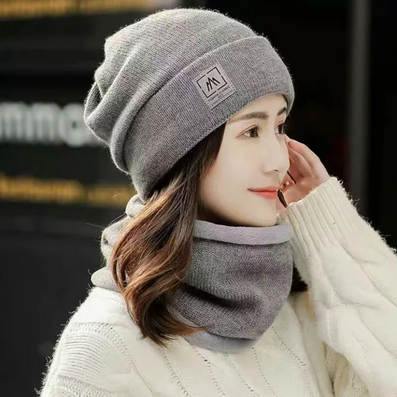 

Winter Hats For Women Fashion Warm Autumn Women's Wool Plush Knitted Hat Snood Scarf Sets Korean Cycling Ear Cap Ski Mask Female