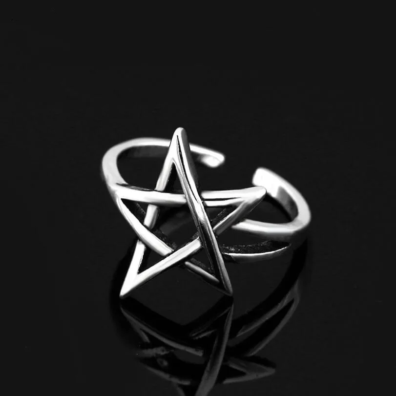 

Vintage Fashion Thai Silver Star Adjustable Rings For Women Personality Punk Old 925 Sterling Silver Jewelry Accessories SAR165