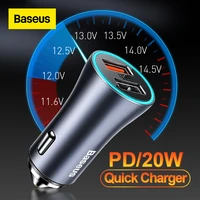 baseus pd 20w car charger dual usb type c charger cigarette lighter quick charging power adapter for iphone qc 4 0 3 0 charger