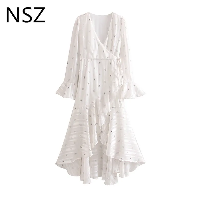 Женское платье с запахом NSZ летнее асимметричное расклешенными рукавами и