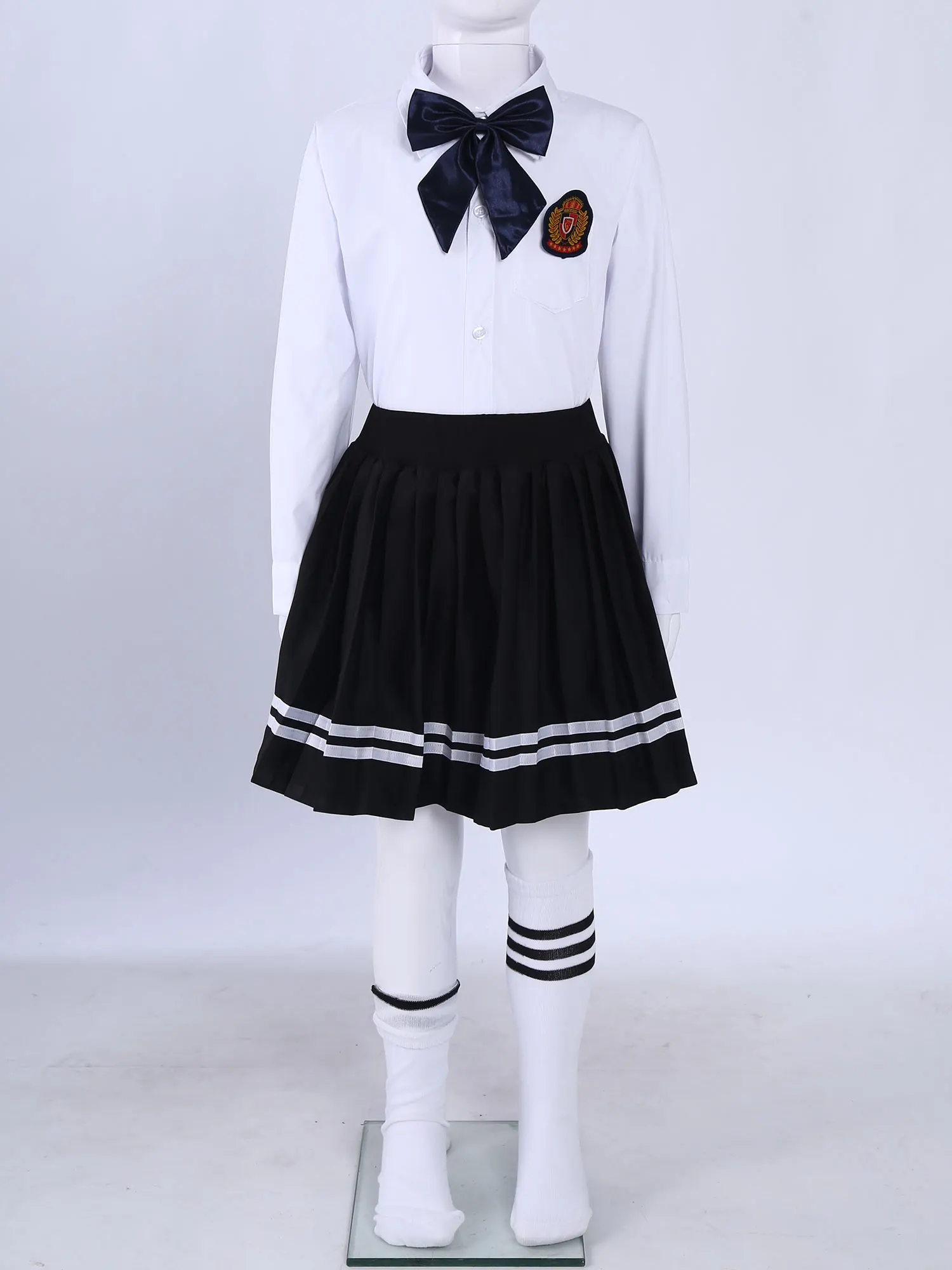 Girls Japanese Costumes Kids Student School Uniform Outfit Shirt Pleated Skirt with Stocking for Cosplay Stage Performance 2022