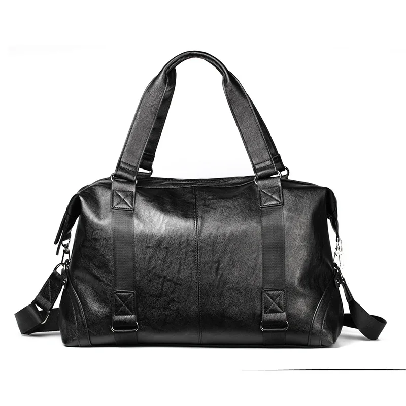 Weysfor Casual Travel Duffel Bag PU Leather Men Handbags Multifunction Large Capacity Travel Bags Black Mens Messenger Bag Tote
