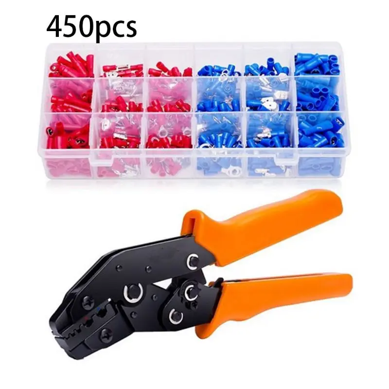 

Crimping Plier Set Wire Crimper Kit With 450Pcs Wire Connectors Cold-Rolled Tubular Terminal 0.25-2.5mm²Self-Adjustable Tool