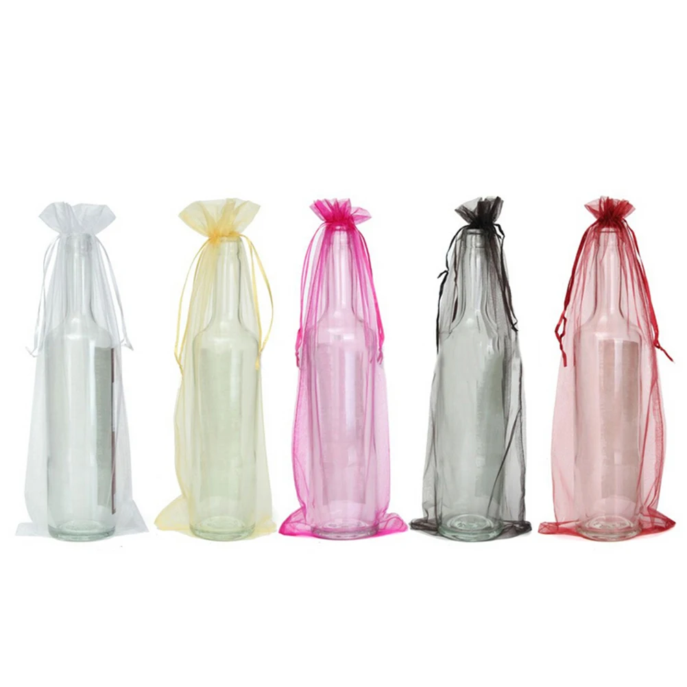 

10 Pcs/lot Organza Wine Bottle Bags Storage Bag For Christmas Wedding Party Gift Packaging Home Decoration Supply 37x15cm