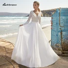 Свадебные платья Lakshmigown, шифоновые, с длинным рукавом, V-образным вырезом, открытой спиной, в стиле бохо, а-силуэта, на заказ