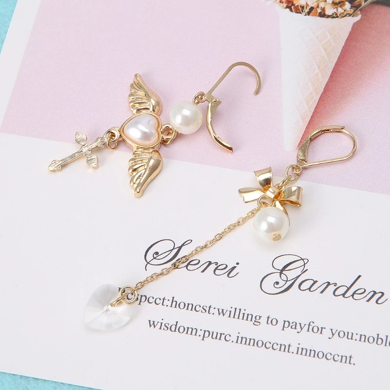 Золотой крест с угловыми крыльями имитация жемчуга подвеска свисающие серьги