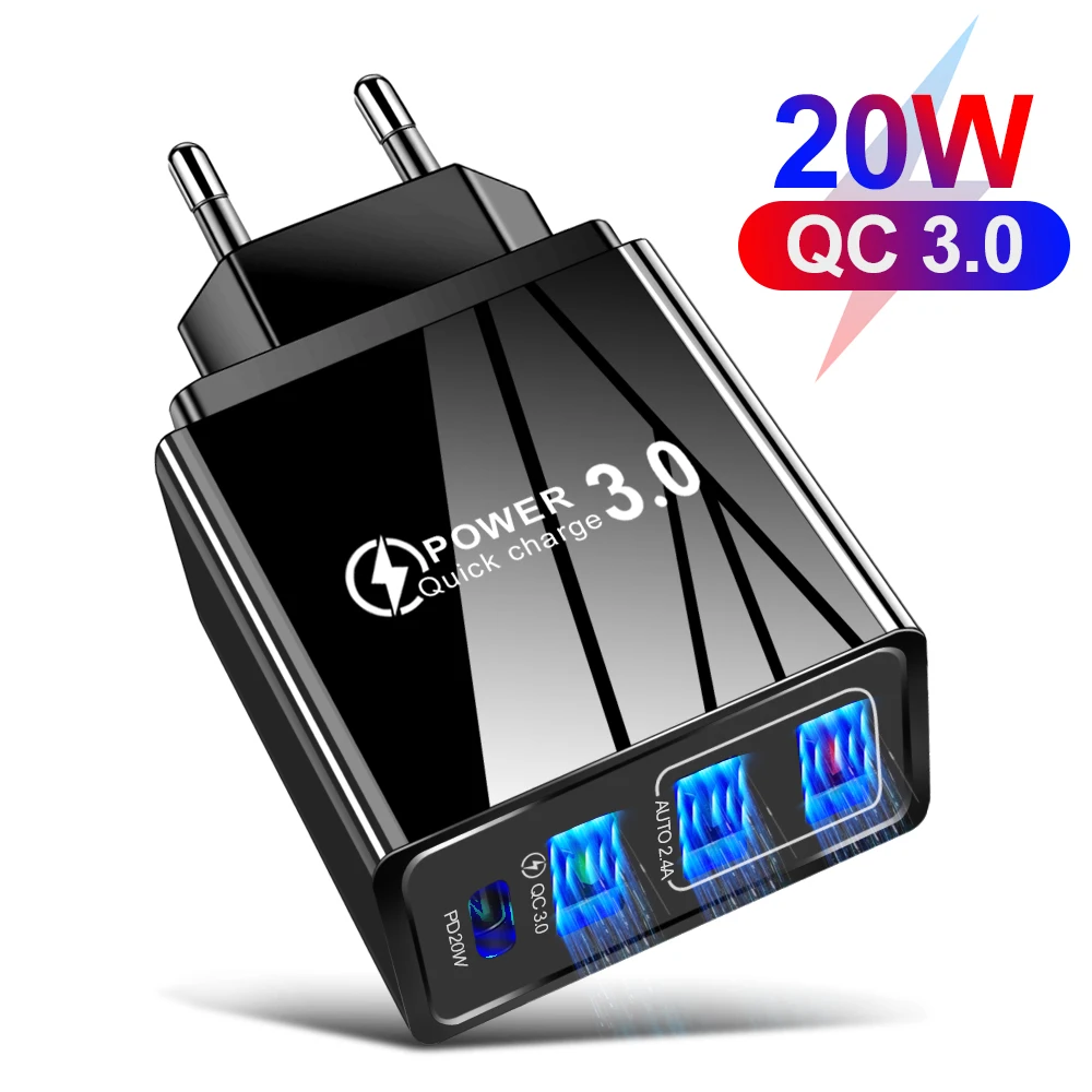 Зарядное устройство Quick Charge 3 0 PD для телефонов iPhone 12 11 pro Xiaomi redmi 10 Samsung Huawei адаптер