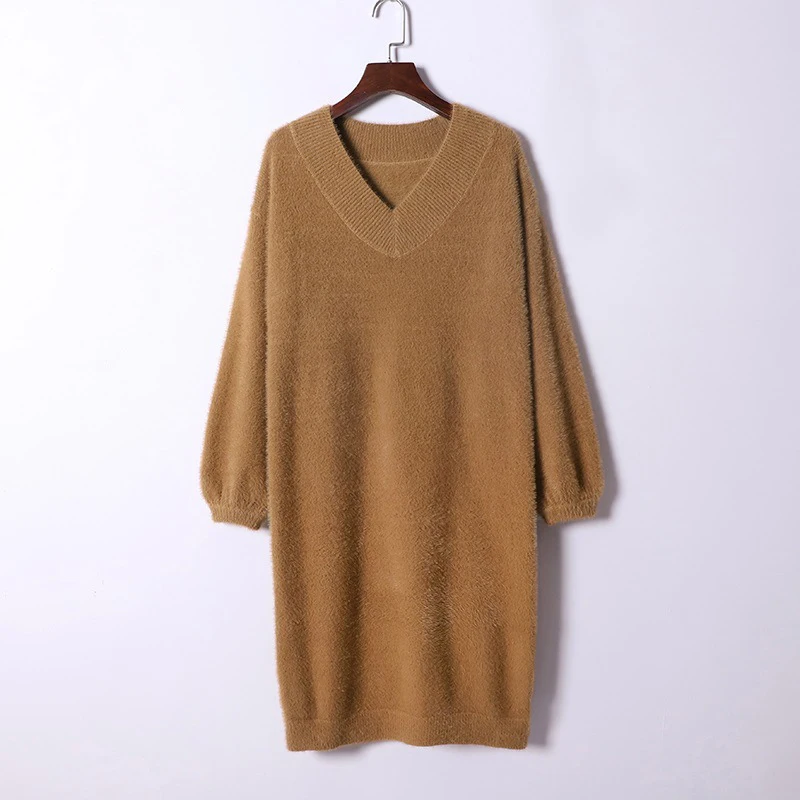 

Neck Long Sleeve Sweater Dress Women Autumn Winter Loose Tunic Knitted Casual Clothes Above Knee Mini Solid Dresses