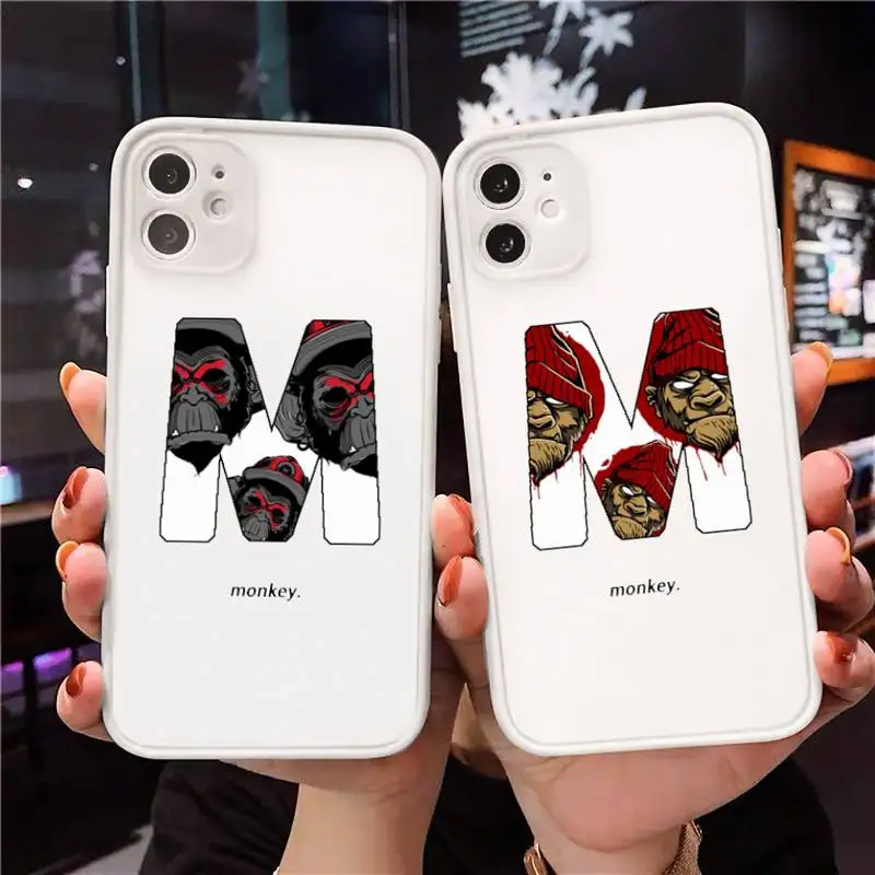 

MONKEY animal Phone Case For iPhone 12 11 Mini Pro XR XS Max 7 8 Plus X Matte transparent White Cover