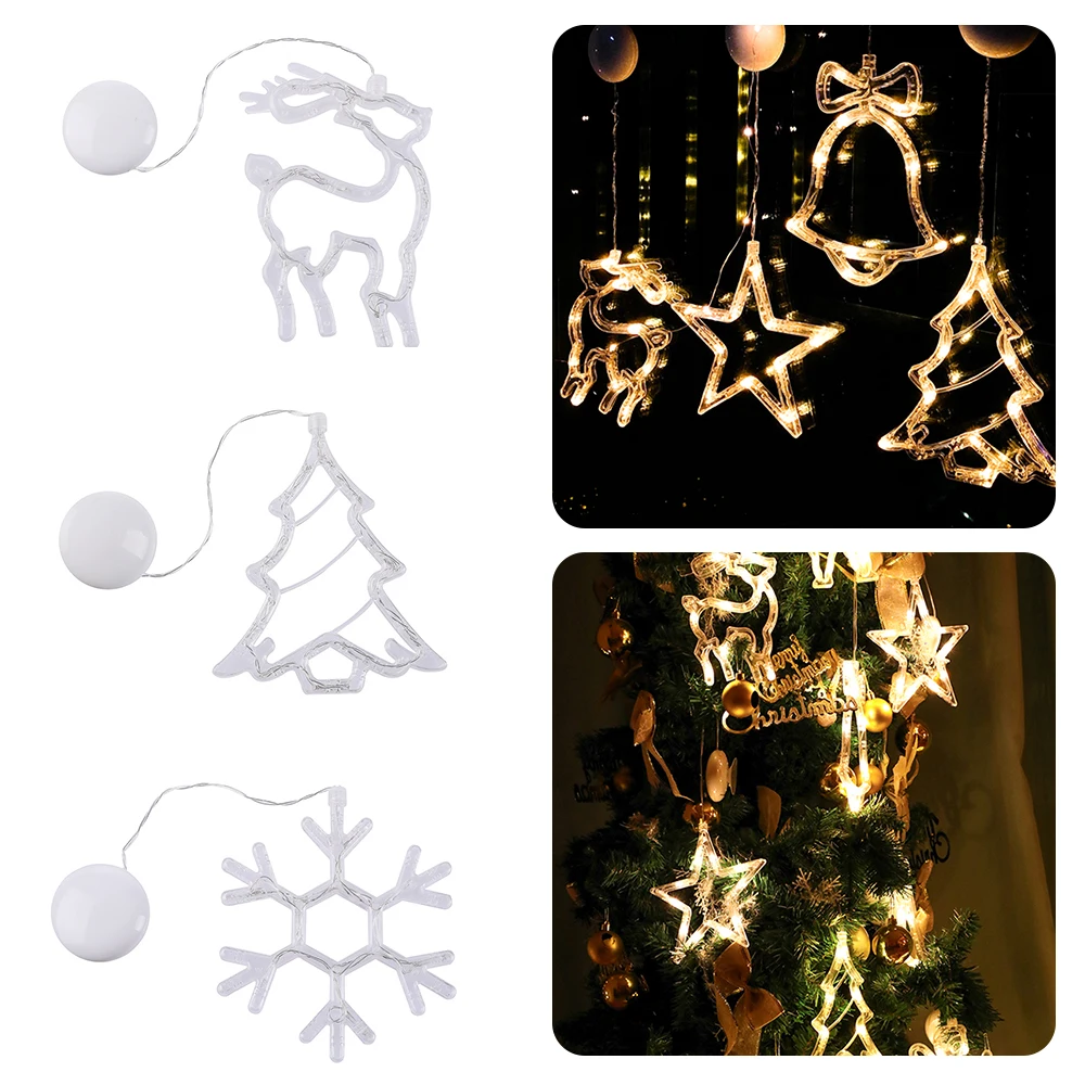 

LED Suction Cup Light Christmas Bell Lights Elk Snowflake Led Lamp Fairy Lights Wedding Party Outdoor Window String Lights Decor
