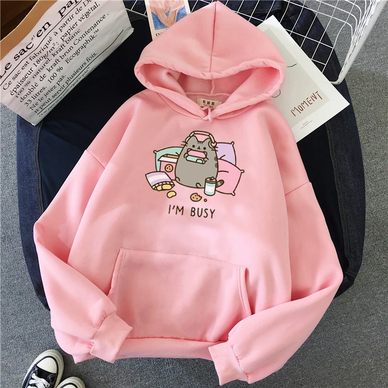 

the cat hoodie women fashion kawaii korean harajuku Sweatshirt pink female 90s cartoon clothes female hood Oversized
