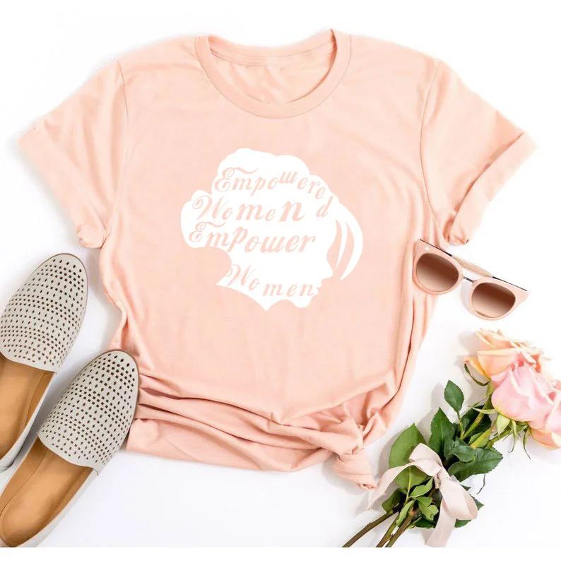 peach tee white text Женская графическая футболка Hipster мощная феминистка Женская винтажная рубашка гранж Хлопковая женская футболка гранж Цитата Топ - Цвет: peach tee white text