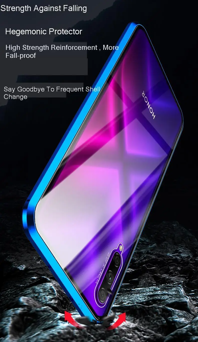 Чехол для huawei Honor 9x, двойной, полный, передний, задний, из закаленного стекла, металлический, магнитный, прозрачный, для Honor 9x20 Pro, чехол, Coque Funda