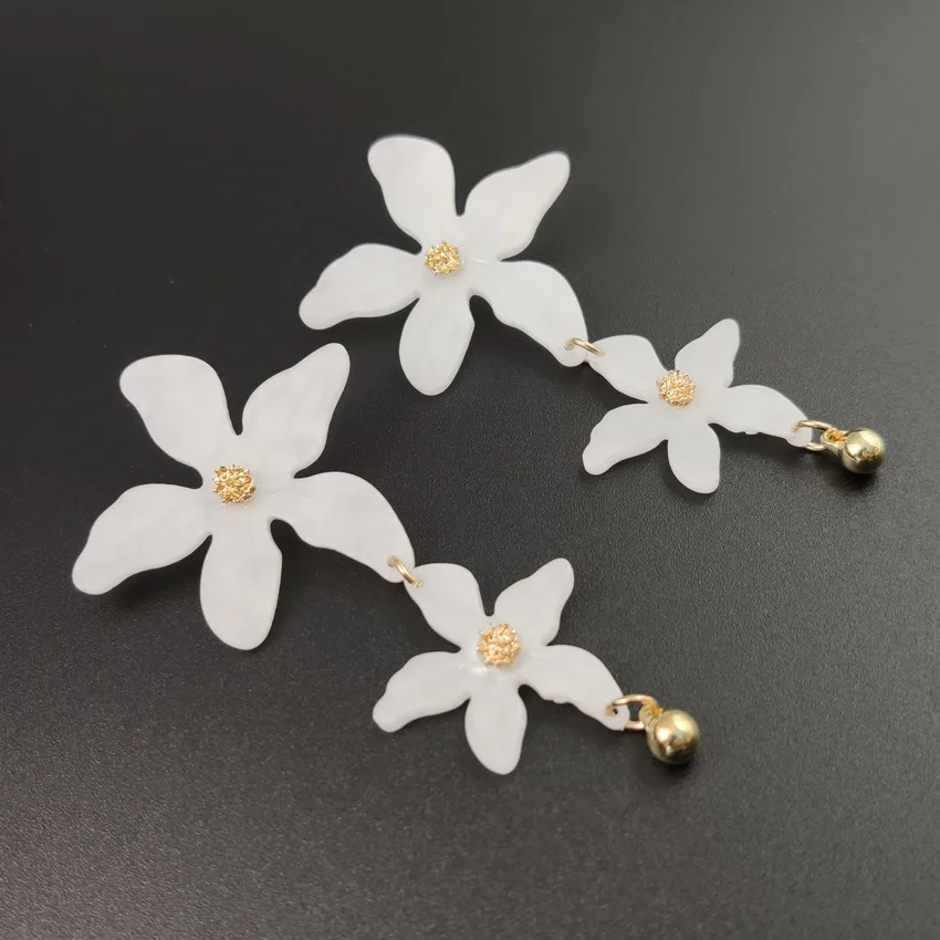 Hot Dual White Flower Earrings Personality 2019 Summer Holiday Big Statement Pendientes Mujer Boho Jewelry Party Wedding A10 | Украшения и