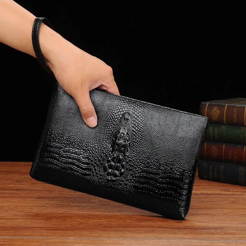 

High Quality Crocodile PU Leather Solid Men's Handbag Envelope Bags Sacoche Homme Luxury Brand Bag For Men Bolso Hombre