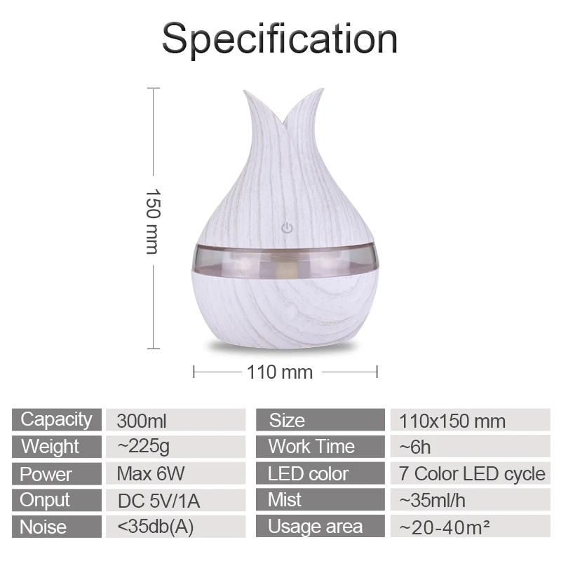 300 мл USB арома-диффузор ультразвуковой увлажнитель ароматерапия распылитель