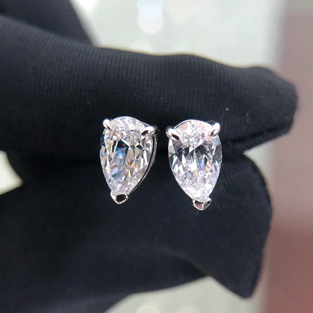 Rainbamabom 925 Sterling Silver Pear Water Drop Created Moissanite Gemstone Ear Studs White Gold Earrings Fine Jewelry Wholesale