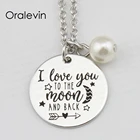 Вдохновляющее ожерелье с подвеской с надписью I LOVE YOU TO THE MOON AND BACK, с гравировкой вручную, 10 шт.лот, # LN2372