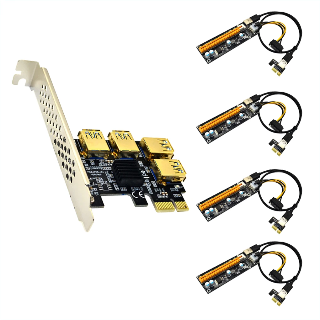 

PCI-E Expansion Card 1x to 16x PCI-E Riser Board 4 Ports USB 3.0 Adapter Card 1 to 4 Riser Card Set for BTC Bitcoin Miner Mining