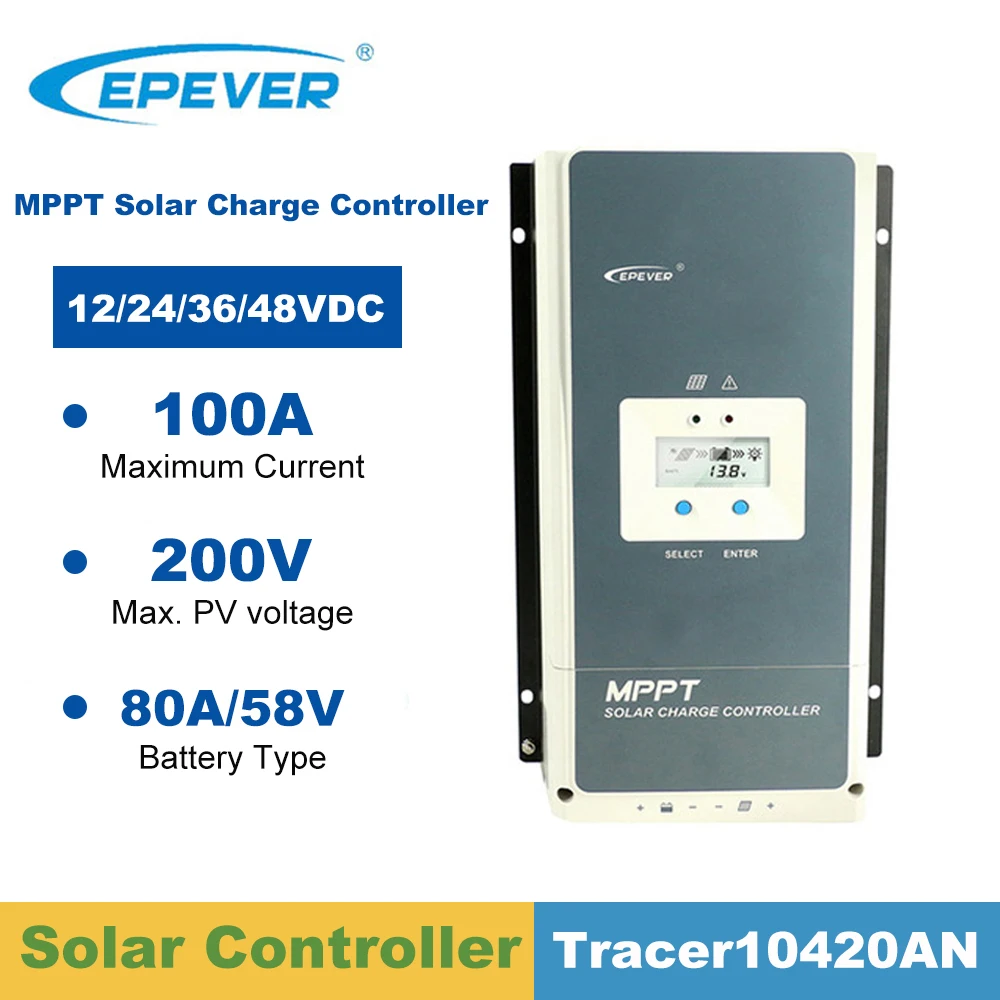 구매 EPever-MPPT 태양광 충전 컨트롤러, 100A, 12V 24V 36V 48V 백라이트 LCD 200V PV 입력 공통 네거티브 접지 트레이서 10420an