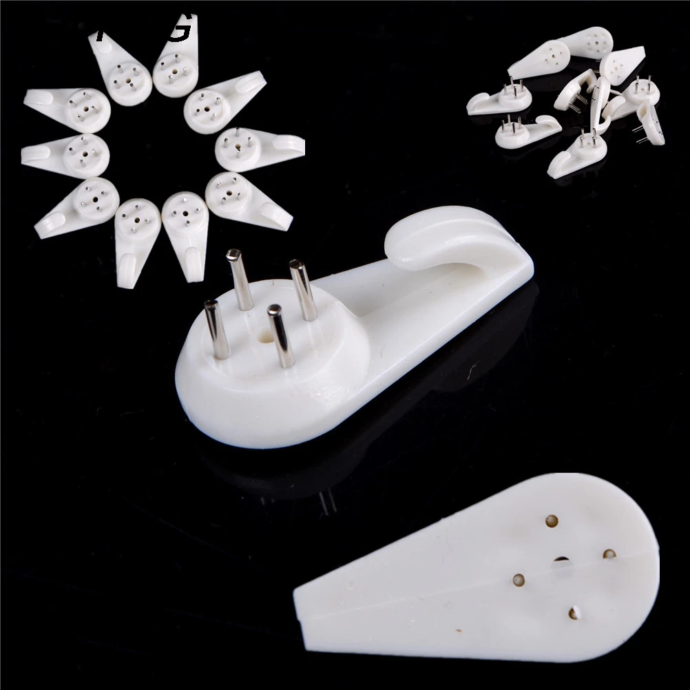

JETTING 10pcs/lot White Plastic Invisible Wall Mount Photo Picture Frame Nail Hook Hanger Wholesale