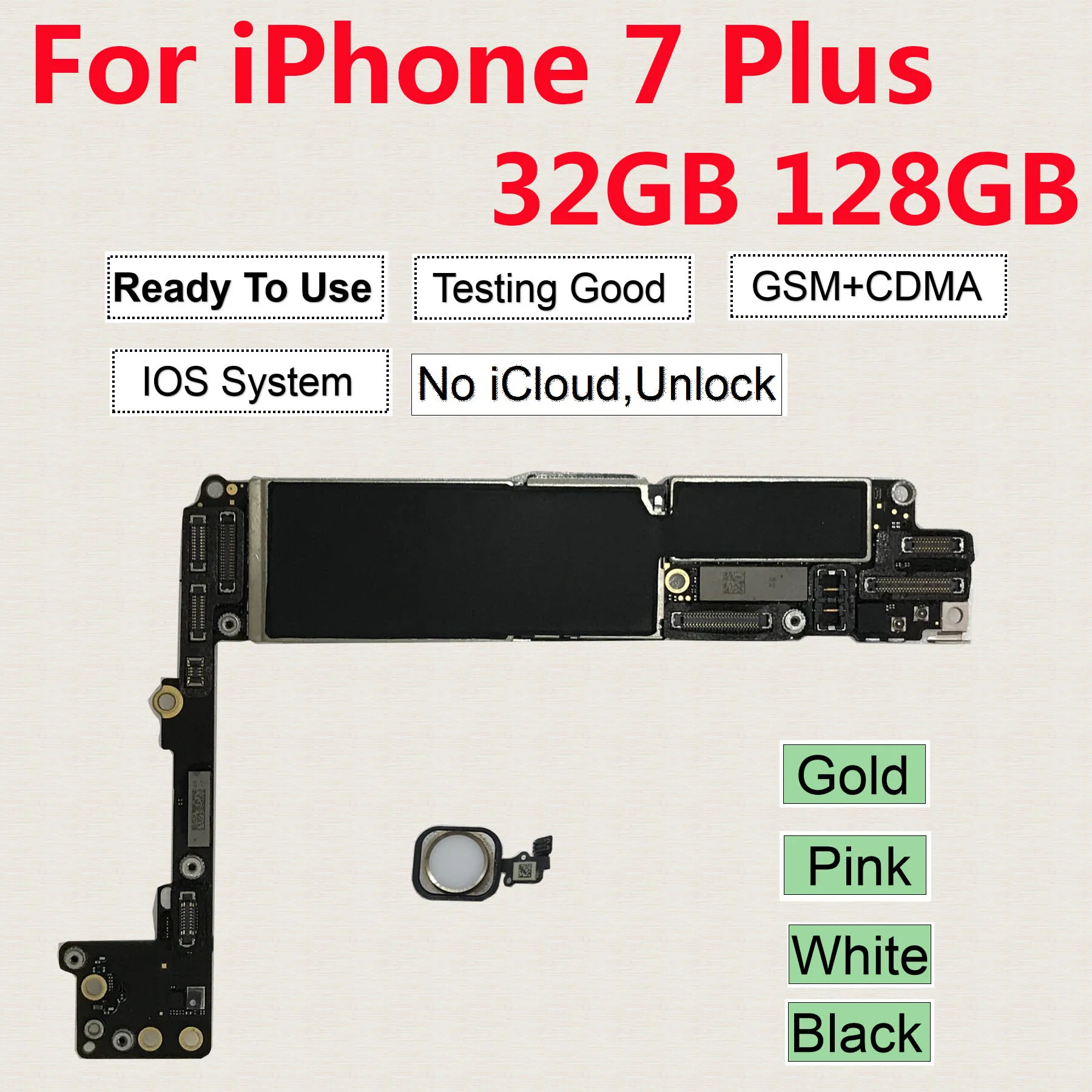 Для iphone 7 Plus материнская плата кнопка Home, оригинальная разблокированная материнская плата для iphone 7 Plus 32 Гб 128 Гб черный золотой розовый белый