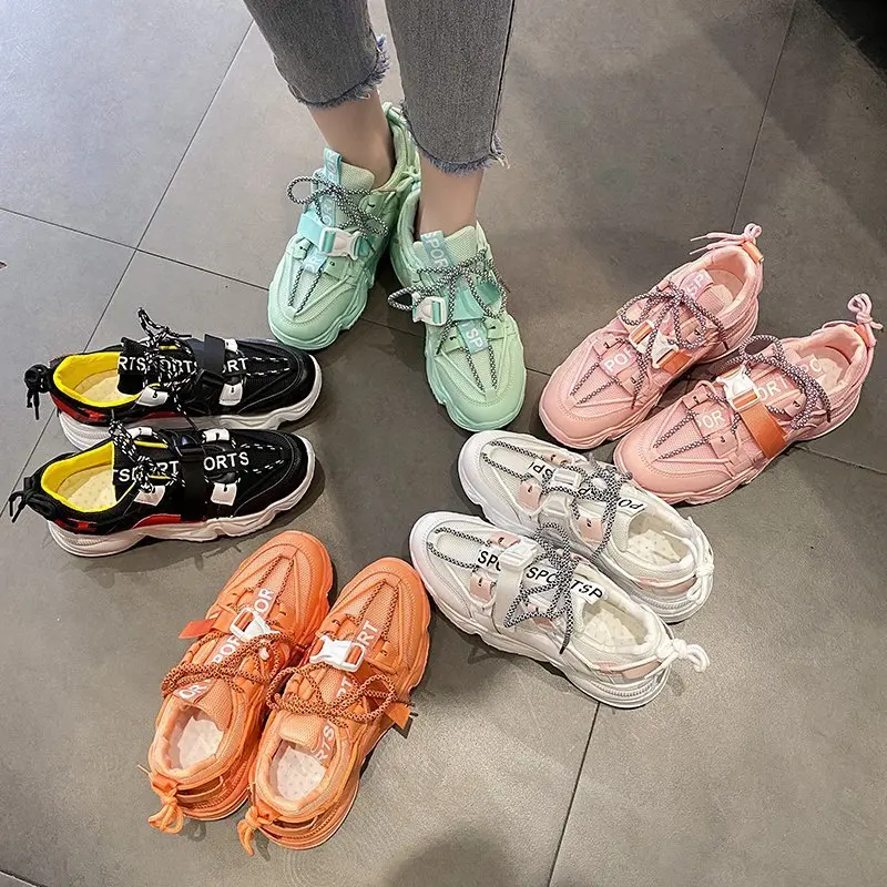 

Sneakers Fashion Women Shoes Green Orange Mesh Casual Shoes Woman Trainers Lace-Up Platform Sneakers Women Vulcanize Shoes YY-92