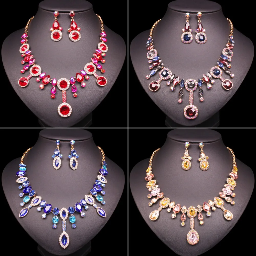 Модные австрийские кристаллы серьги ожерелье ювелирные изделия Свадебные