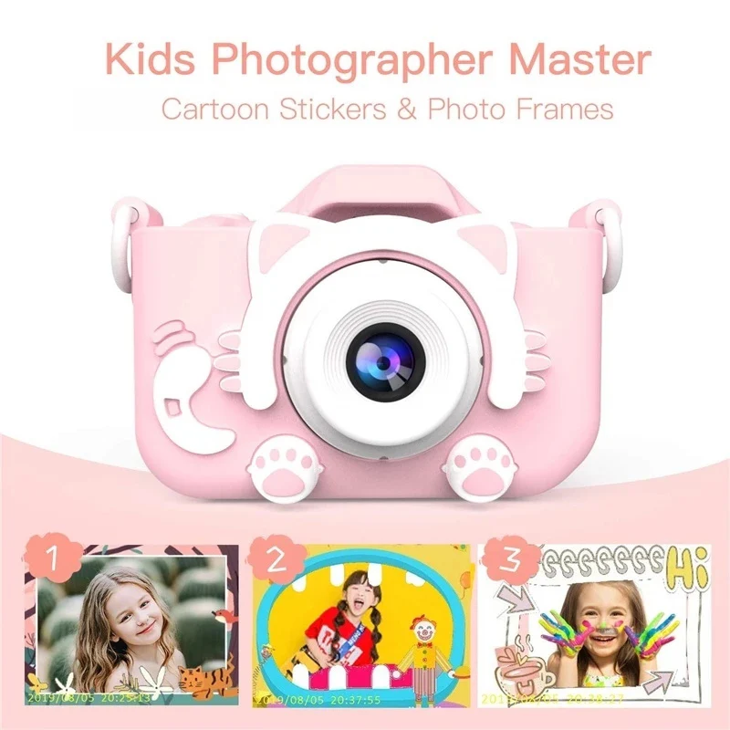

Children's Camera Cute Toy Cat Mini Digital Camera IPS Screen Education Toys For Kids HD Camera for Children Birthday Gift