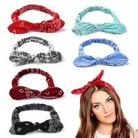 fashion ladies print headband rabbit ears cute elastic classic bow headband hair accessories headband headwear