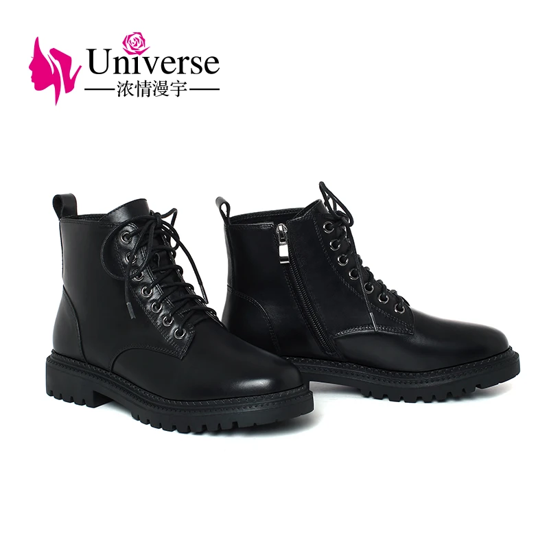 Harga Alam Semesta K189 Tebal Sole Zipper Ankle Boots Med Heels Kulit Asli Buatan Tangan Renda Martin Boots