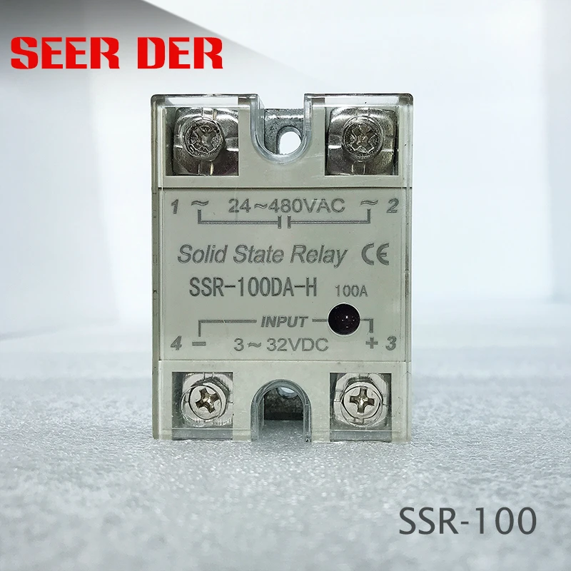 

SSR-100DA Single Phase 100A DC control AC High Voltage Solid State Relay input 3-32V DC output 90-480V / 24-380VAC