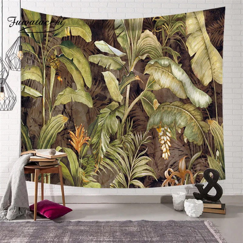 

Fuwatacchi Palm Tree Printed Tapestry Wall Hanging Tapestries Tropical Leaves Flower Pattern Beach Blanket Wall Cloth Carpet Rug