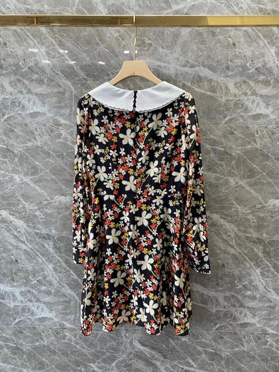 

2021 early spring new fashion women's color matching lapel print pattern decorative long-sleeved dress 101