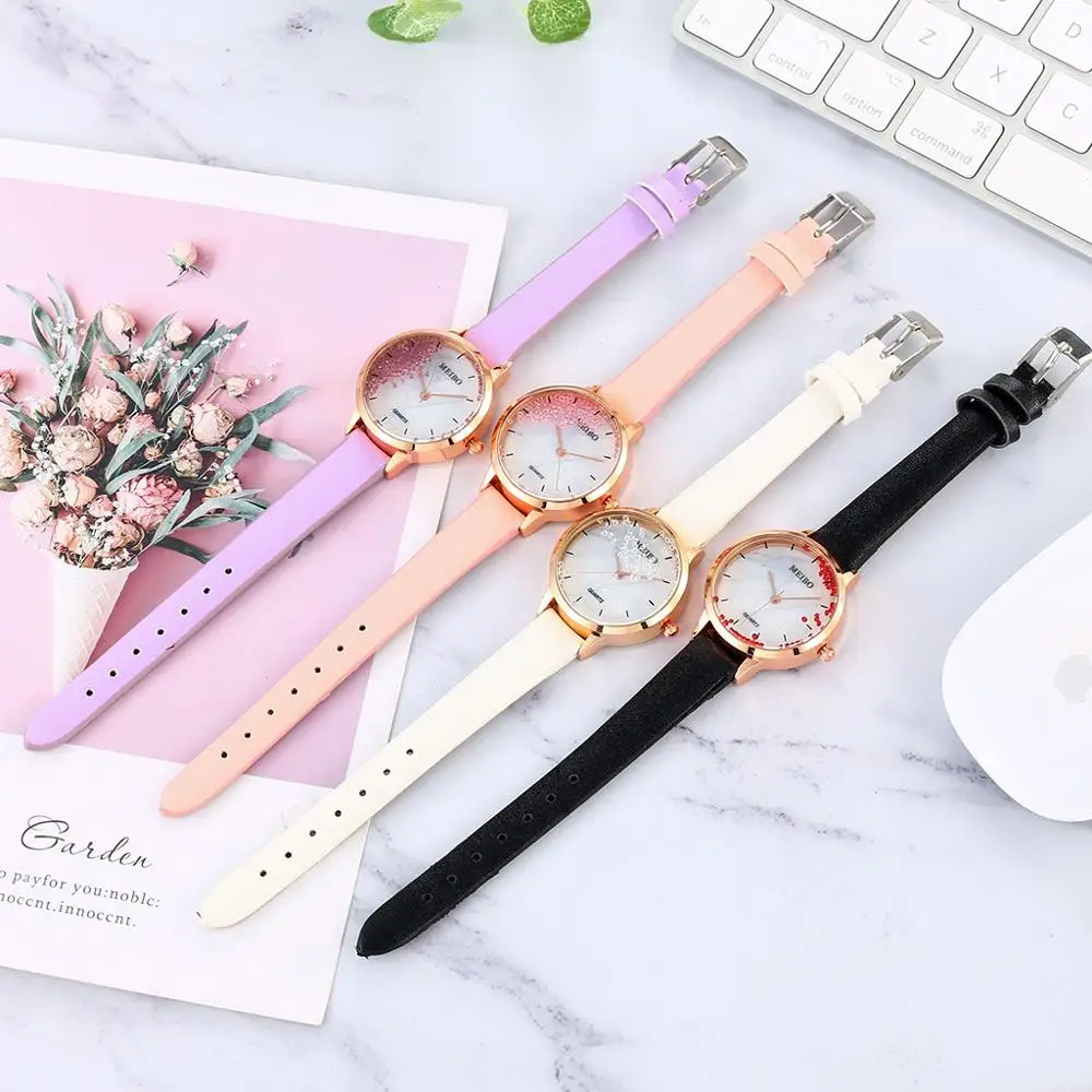 

Women Fashion Luxury Watch Leather Strap Women Bracelet Clock marble dial Rhinestone Sport Quartz Watch Wrist Watches For Women