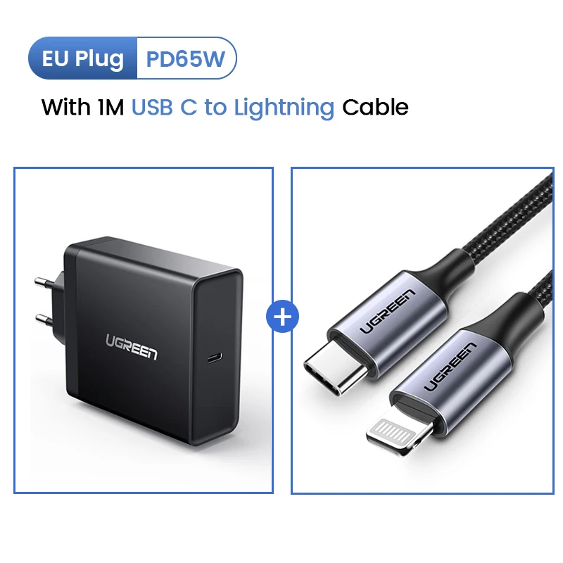 Add 1M C-Lightning Ugreen PD 65 Вт Зарядное устройство USB type C зарядное устройство для Apple MacBook воздушный iPad Pro samsung ASUS acer планшет зарядное устройство для nintendo Switch - Тип штекера: Add 1M C-Lightning