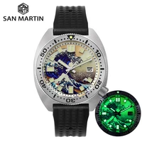 san martin diver 6105 wave 3d printing full luminous kanagawa surfing dial nh35 automatic mechanical men watch sapphire date
