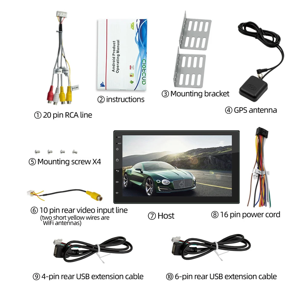 

VODOOL Double 2 DIN Car Radio Android 10.1 Quad Core 1GB+16GB Multimedia Video Player 2 DIN GPS WiFi Bluetooth AUX Auto Stereo