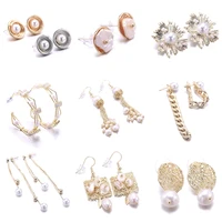 summer fashion irregular round pearl earrings geometric hollow out pendant inlaid pearl earrings cute earrings