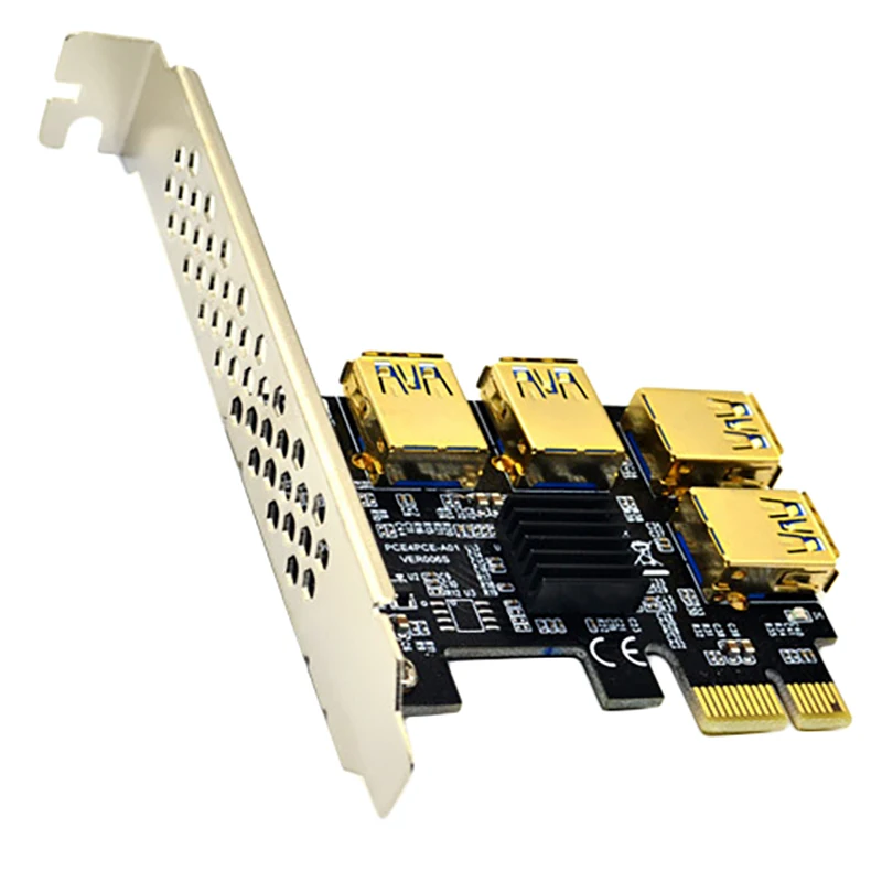 

PCI-E 1 to 4 USB3.0 Expansion Card+4XPCIE 1X to 16X Large 4Pin image Card Extension Cable Adapter Card for BTC Mining