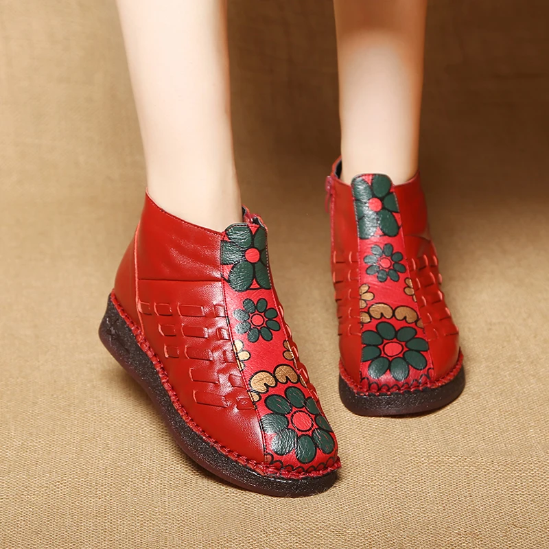 

TIMETANGFashion Genuine Leather Fabrics Snow Boots Women High Quality Flat Shoes 2018 New Winter Ankle shoes Women Warm Fur shoe