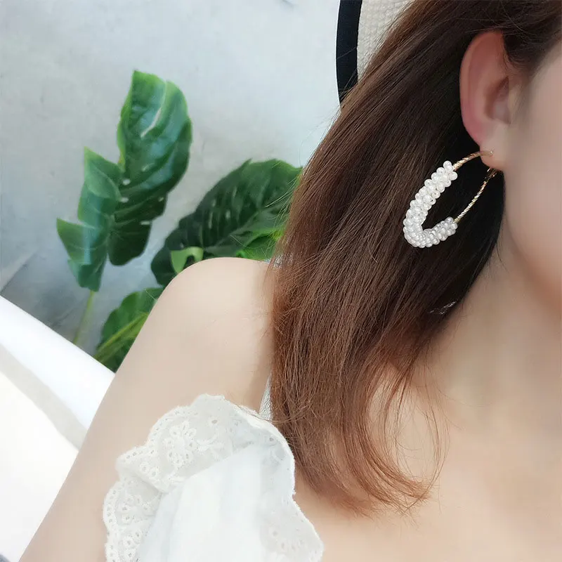 Модные жемчужные серьги цепочки женские элегантные круглые роскошные в форме