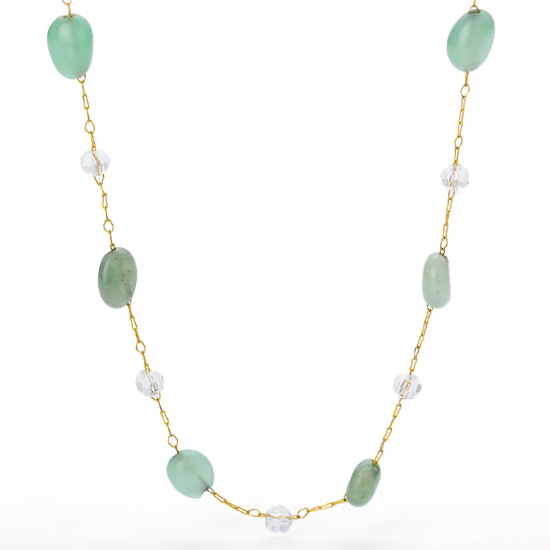 Irregular Clear Stone Necklace For Girl Stainless Steel Link Chain Green Color Transparent Pendant 2020 Wedding Gifts | Украшения и