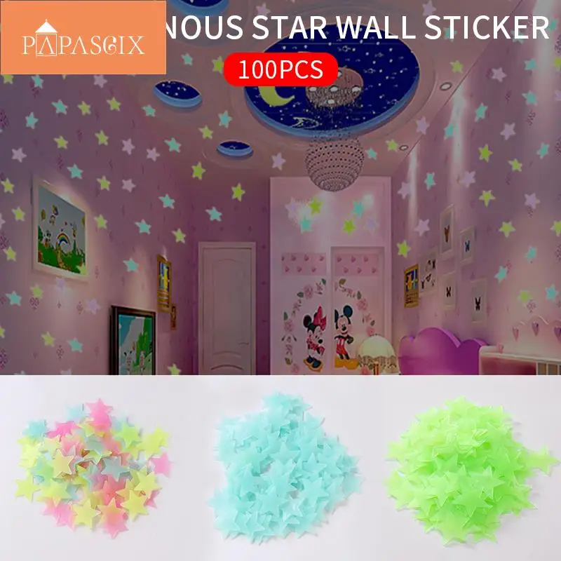 

100Pcs/Set Luminous Wall Stickers Glow In The Dark Stars Sticker Decals for Kids Baby rooms Colorful Fluorescent Stickers Decor