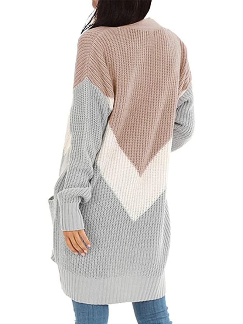 

Women Casual Long Cardigan For Womens Autumn 2020 Female Patchwork Long Sleeve Knitted Sweater Cardigans Woman Sweaters