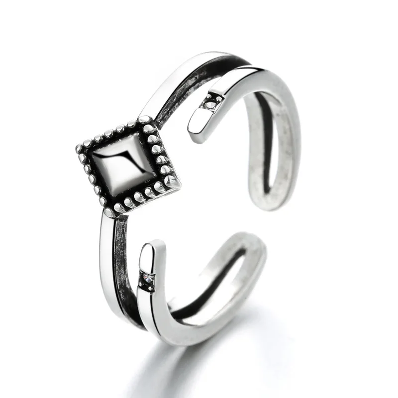 

Vintage 925 Sterling Silver Cross Square Bead Finger Engagement Rings For Women Statement Wedding Jewelry Adjustable Size jz200