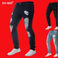 eh %c2%b7 md%c2%ae solid color large hole jeans mens cotton high stretch elastic pencil pants breathable thin comfortable leak out 2020