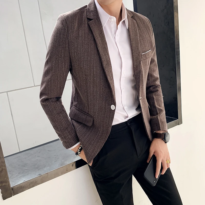 Новинка Весна 2020 Мужской Блейзер модный универсальный приталенный полосатый