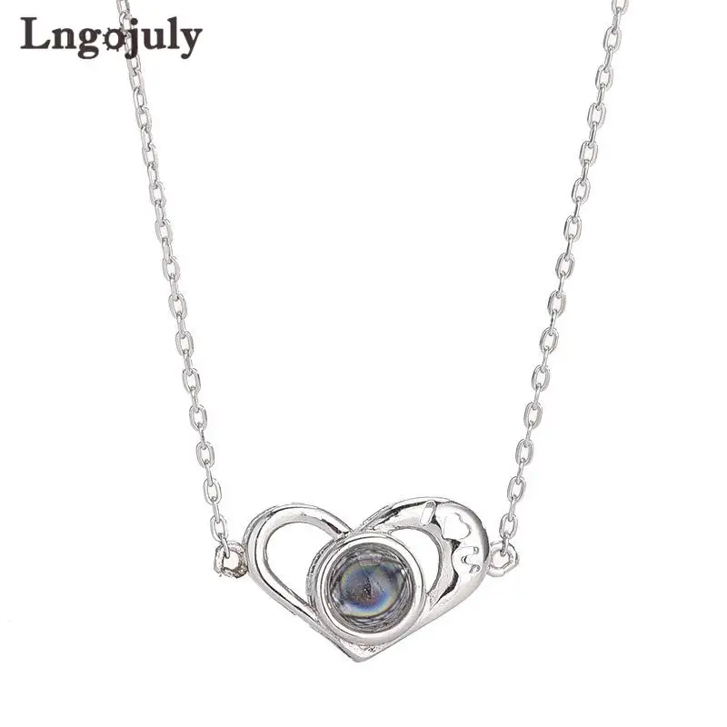 

Pure 925 Sterling Silver Fine Jewelry Women Necklace 100 Languages I Love You Projection Heart Necklace For Women Lovers GIfts